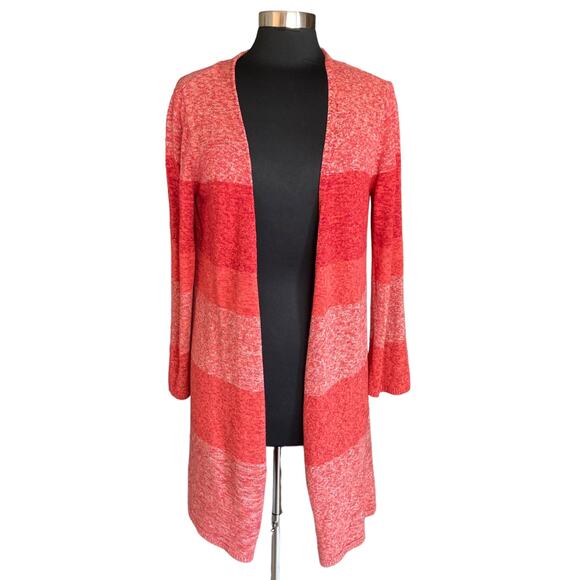 Coldwater Creek Colorblock Long Cardigan Sweater Orange Red Size Medium Fall - Picture 1 of 8